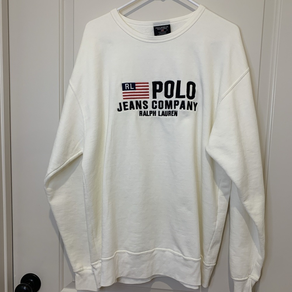 Polo Jeans Co. Ralph Lauren White Sweatshirt Flag Men's Med White